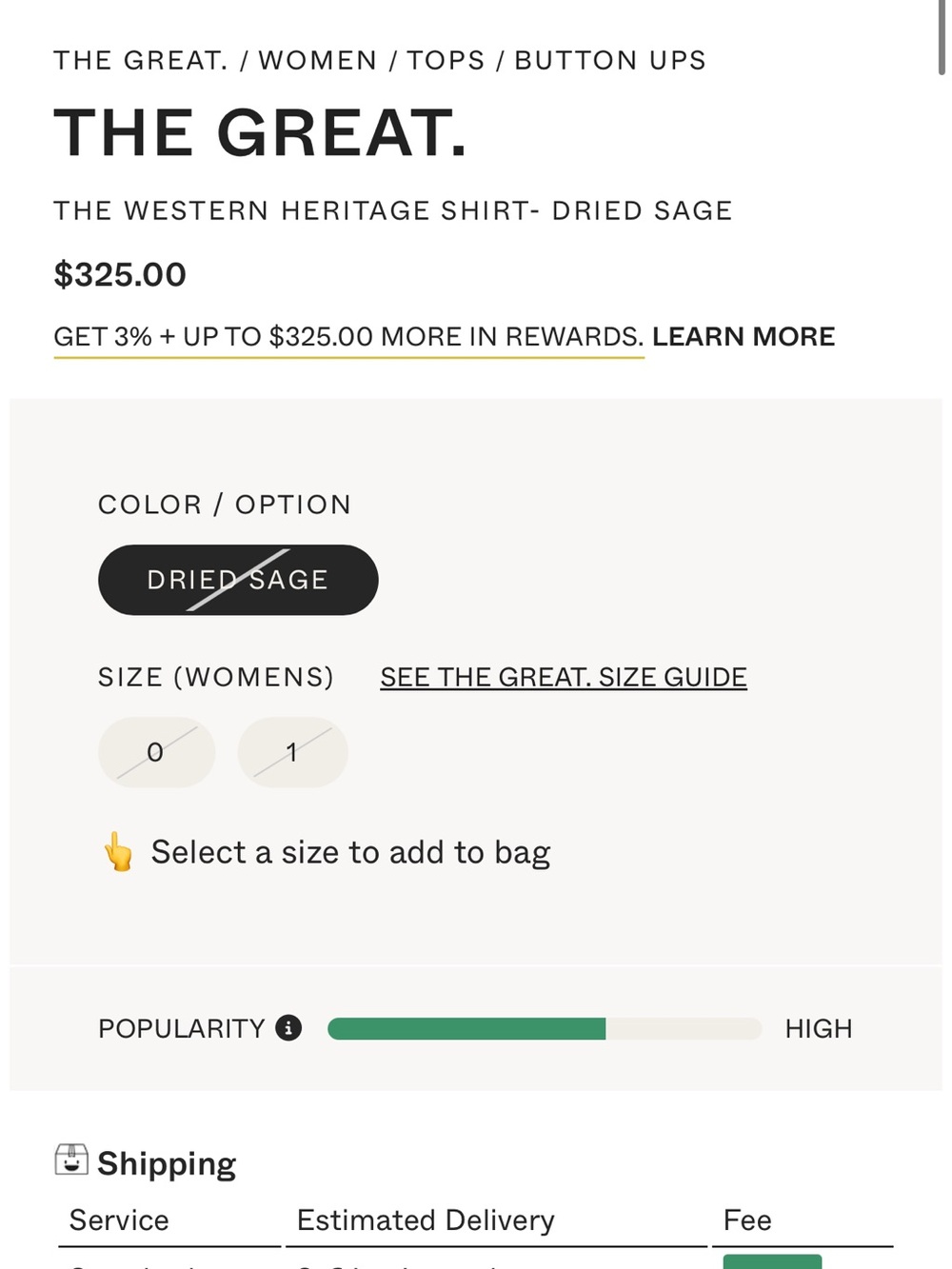 THE GREAT. Sage Green Satin Embroidered Western Heritage Shirt in Dried Sage - Picture 7 of 14
